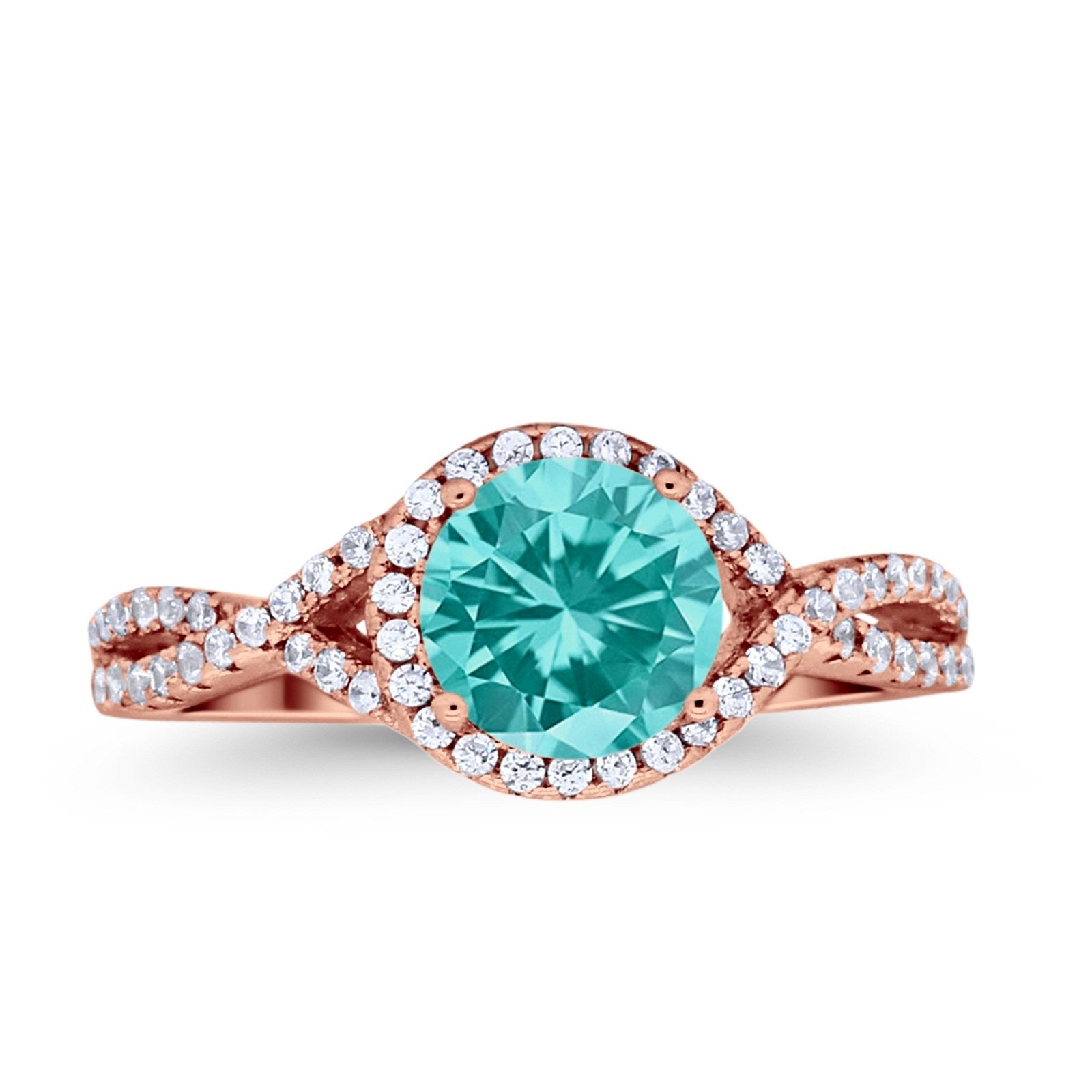 Halo Twisted Engagement Ring Simulated Cubic Zirconia 925 Sterling Silver