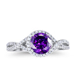 Halo Twisted Engagement Ring Simulated Cubic Zirconia 925 Sterling Silver