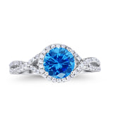 Halo Twisted Engagement Ring Simulated Cubic Zirconia 925 Sterling Silver