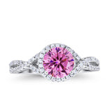 Halo Twisted Engagement Ring Simulated Cubic Zirconia 925 Sterling Silver