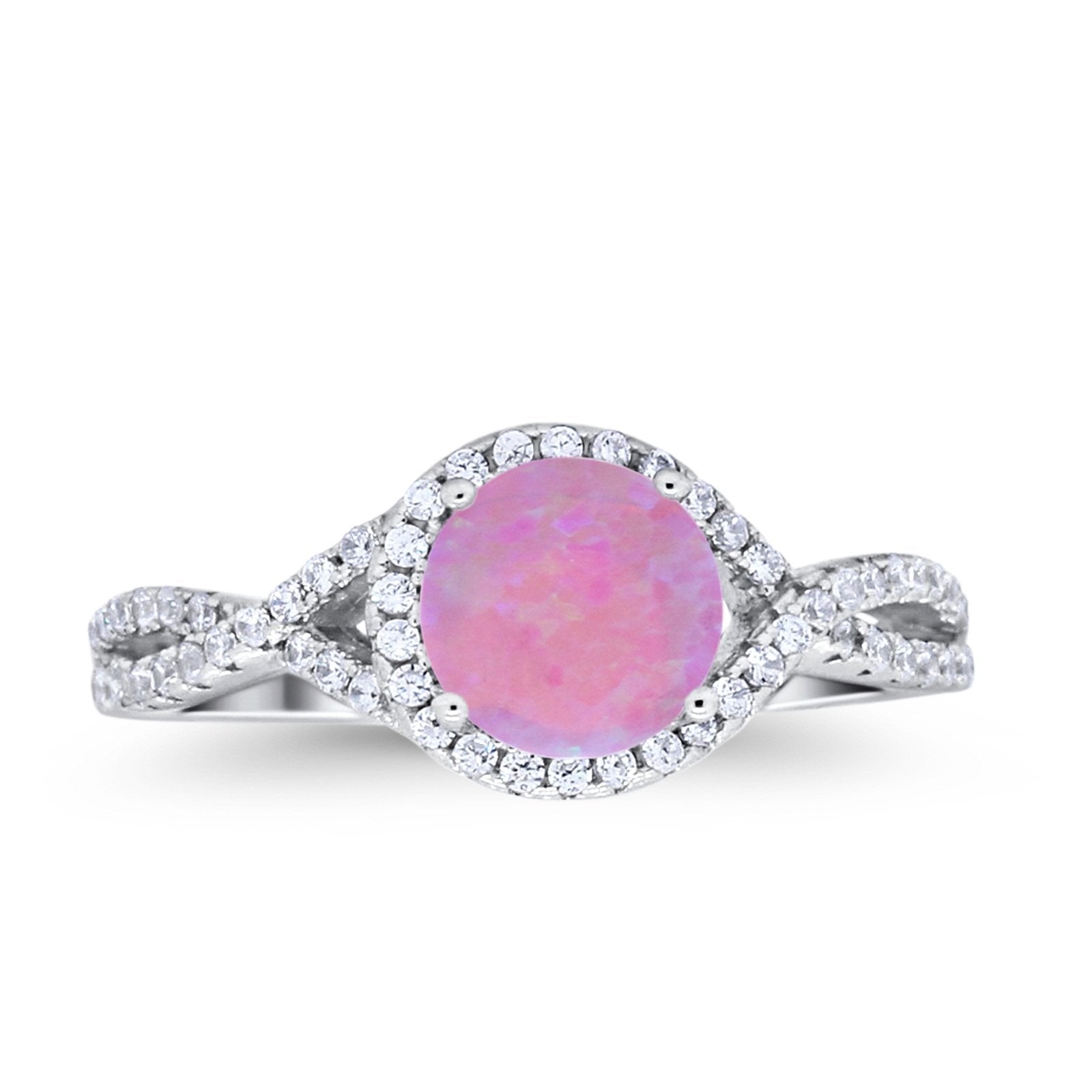 Halo Twisted Engagement Ring Simulated Cubic Zirconia 925 Sterling Silver