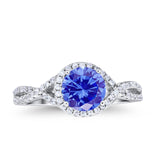 Halo Twisted Engagement Ring Simulated Cubic Zirconia 925 Sterling Silver