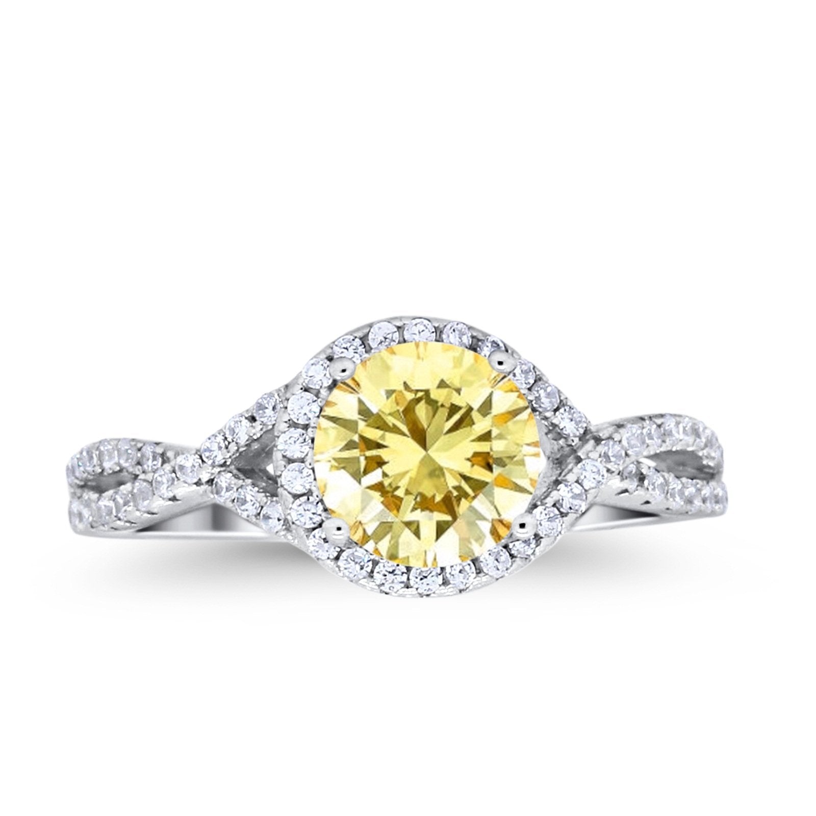 Halo Twisted Engagement Ring Simulated Cubic Zirconia 925 Sterling Silver