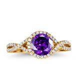 Halo Twisted Engagement Ring Simulated Cubic Zirconia 925 Sterling Silver