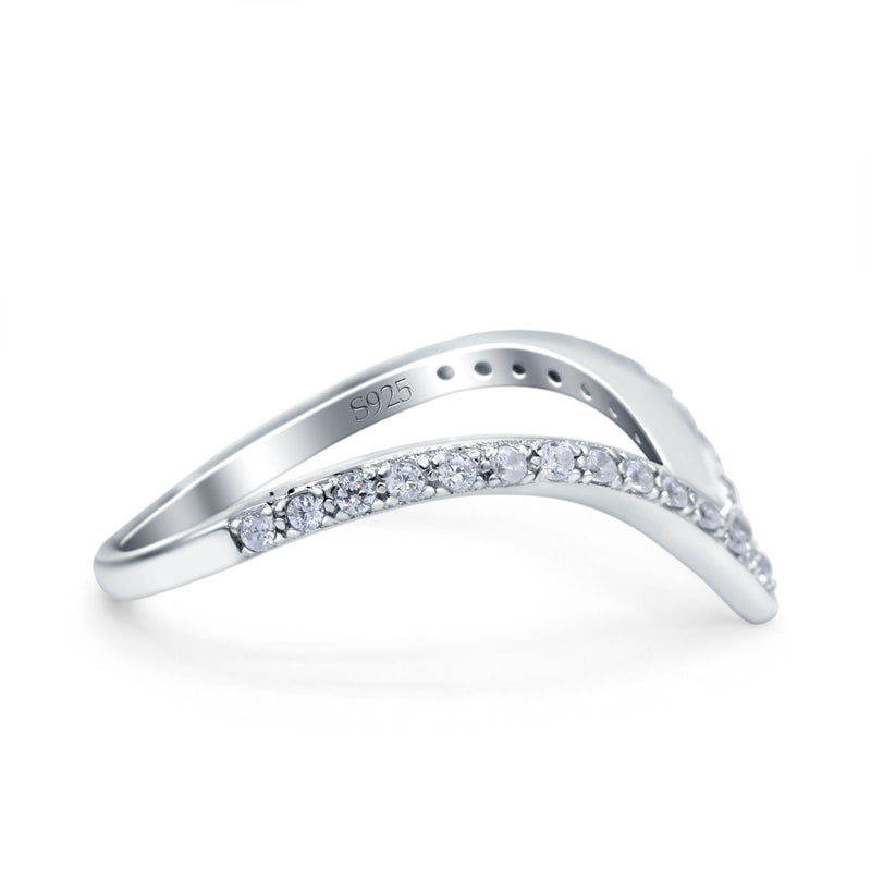 Half Eternity V Chevron Midi Ring Simulated Cubic Zirconia 925 Sterling Silver