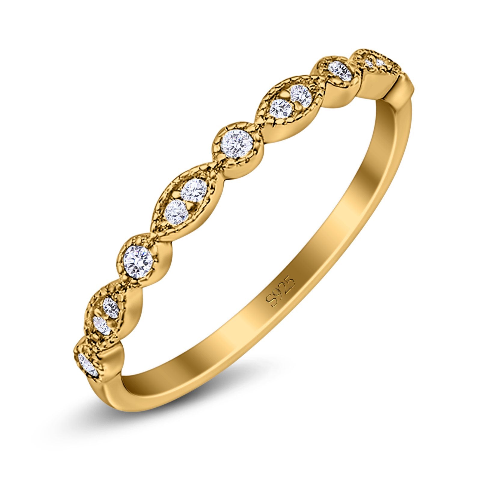 Half Eternity Marquise Wedding Band Simulated Cubic Zirconia 925 Sterling Silver