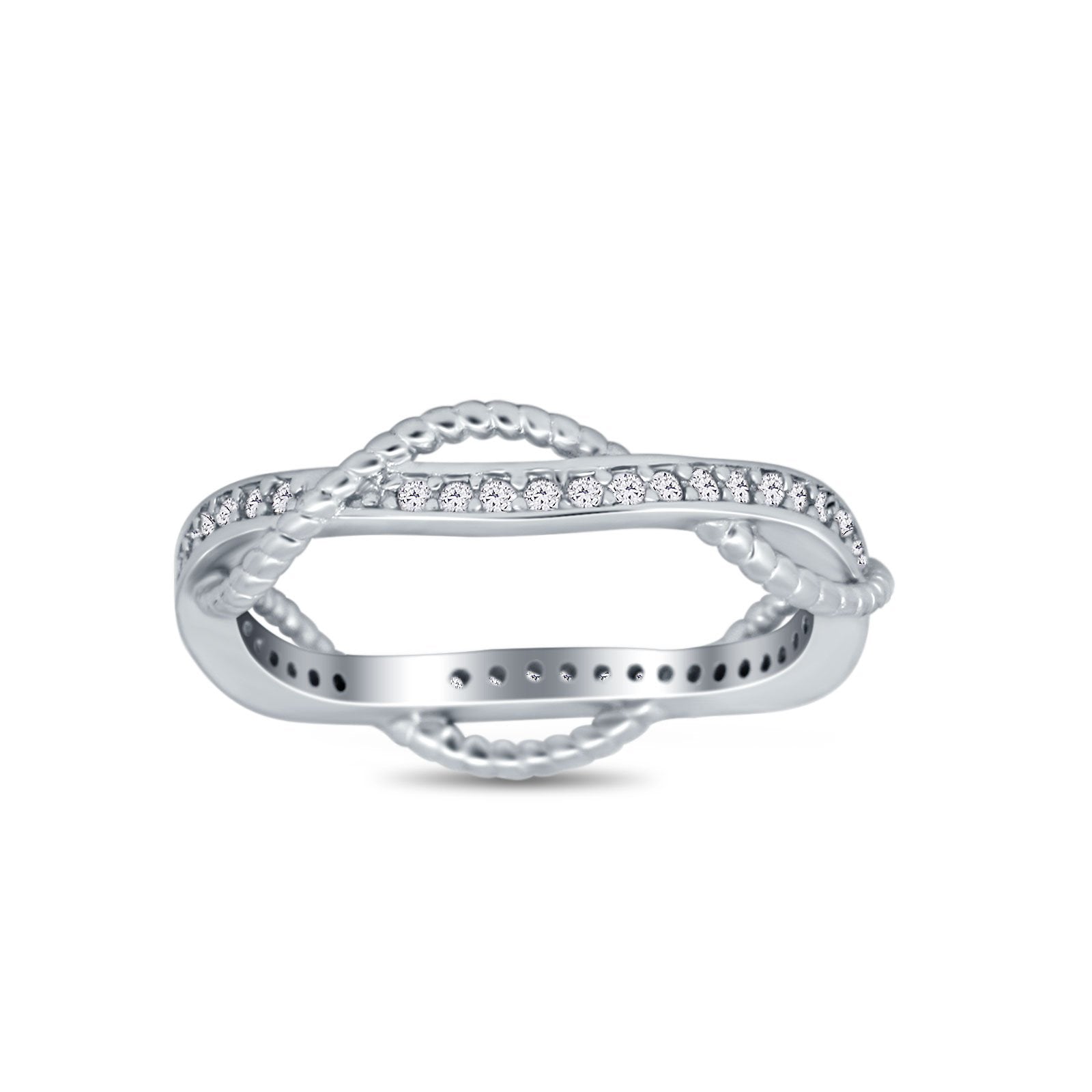 Infinity Braided Eternity Style Band Ring Round Simulated CZ 925 Sterling Silver