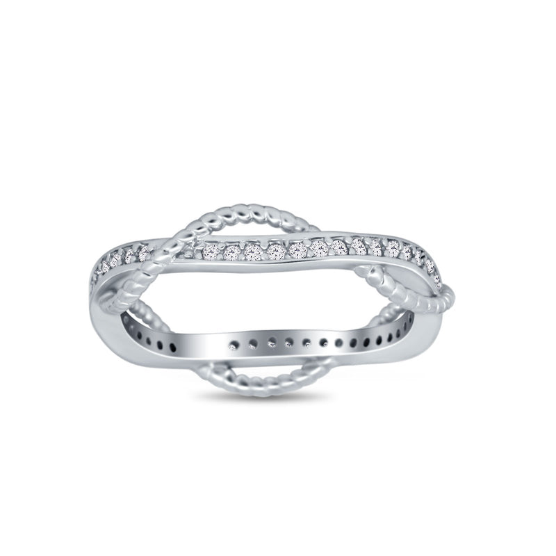 Infinity Braided Eternity Style Band Ring Round Simulated CZ 925 Sterling Silver