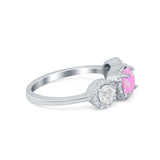 Halo Three Stone Wedding Ring Round Simulated Cubic Zirconia 925 Sterling Silver