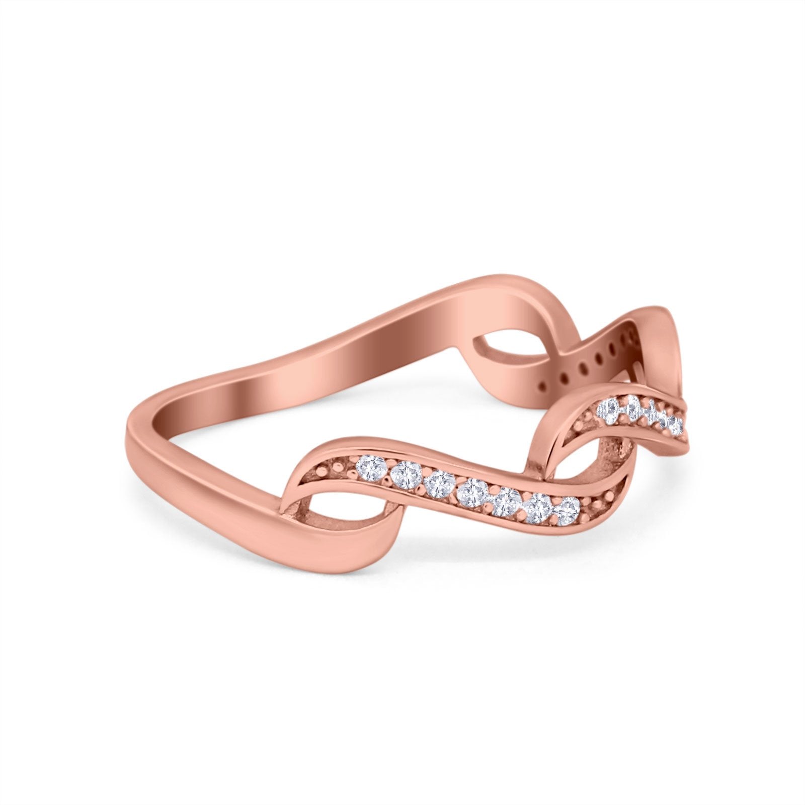 Abstract Wave Thumb Ring Band Round Eternity Simulated CZ 925 Sterling Silver