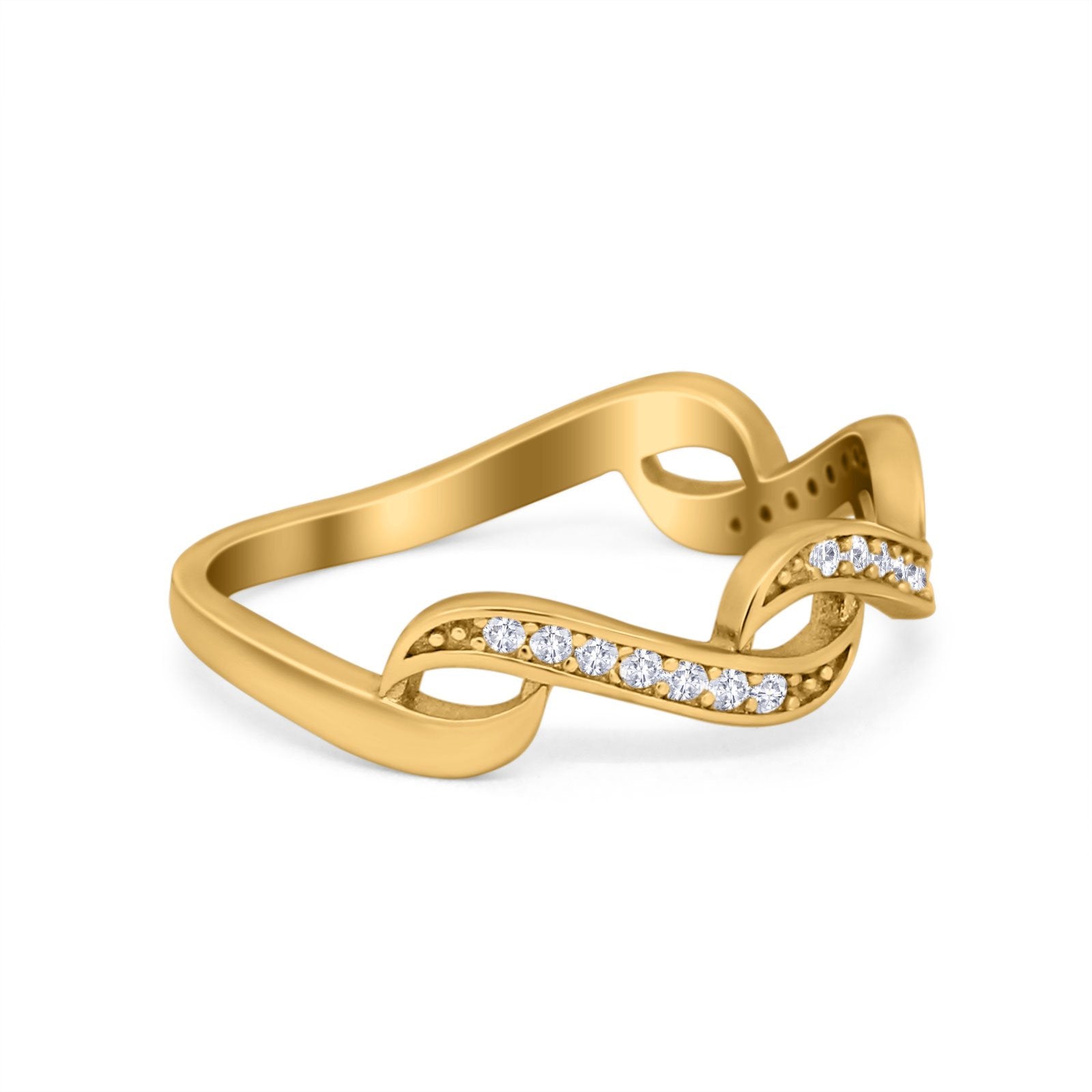 Abstract Wave Thumb Ring Band Round Eternity Simulated CZ 925 Sterling Silver