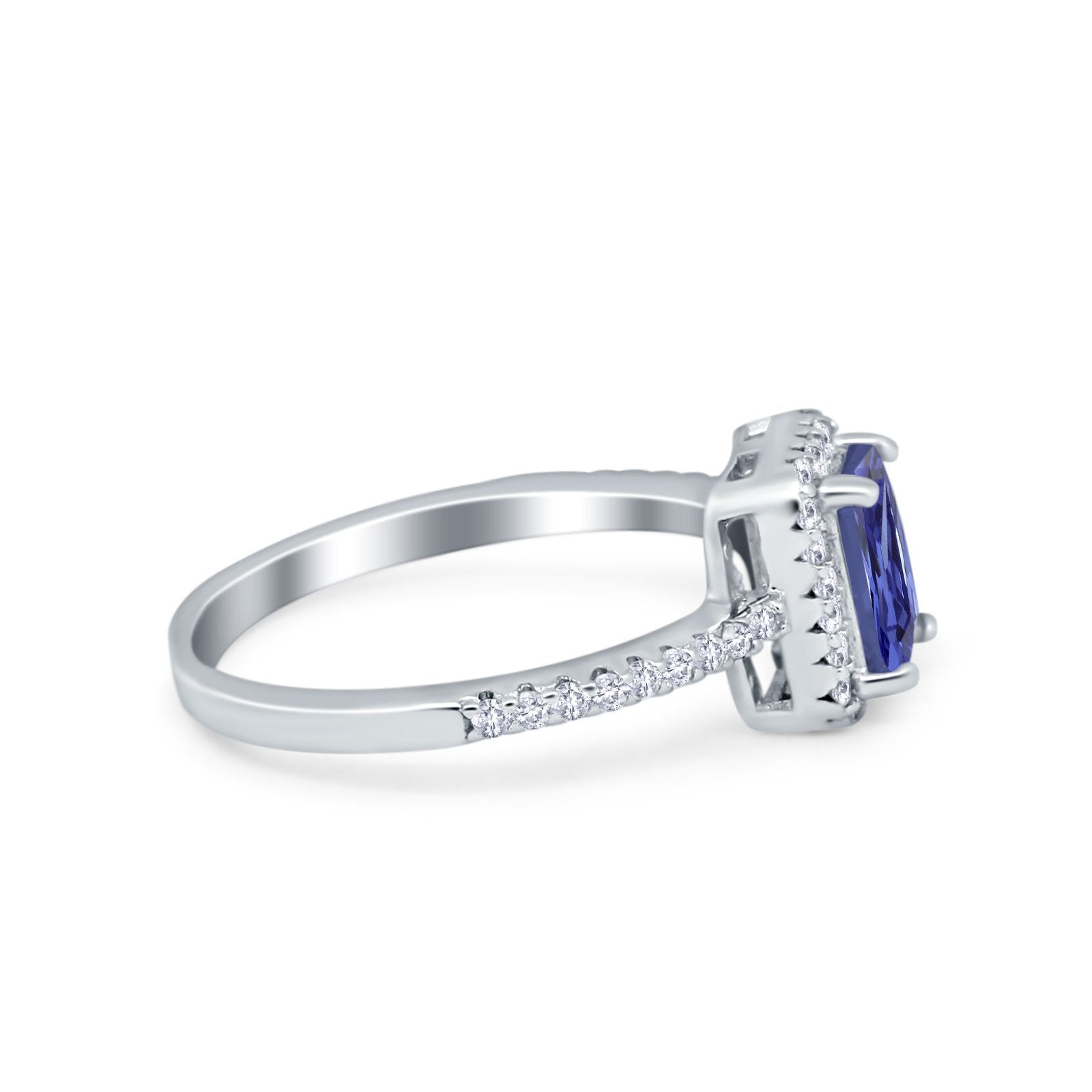 Halo Wedding Bridal Ring Simulated Cubic Zirconia Accent 925 Sterling Silver