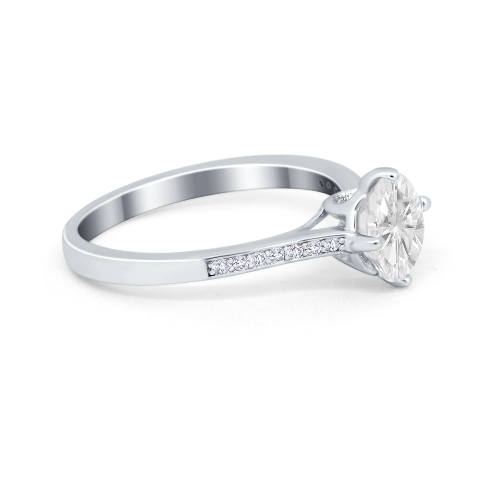 Solitaire Art Deco Wedding Ring Round Simulated Cubic Zirconia 925 Sterling Silver