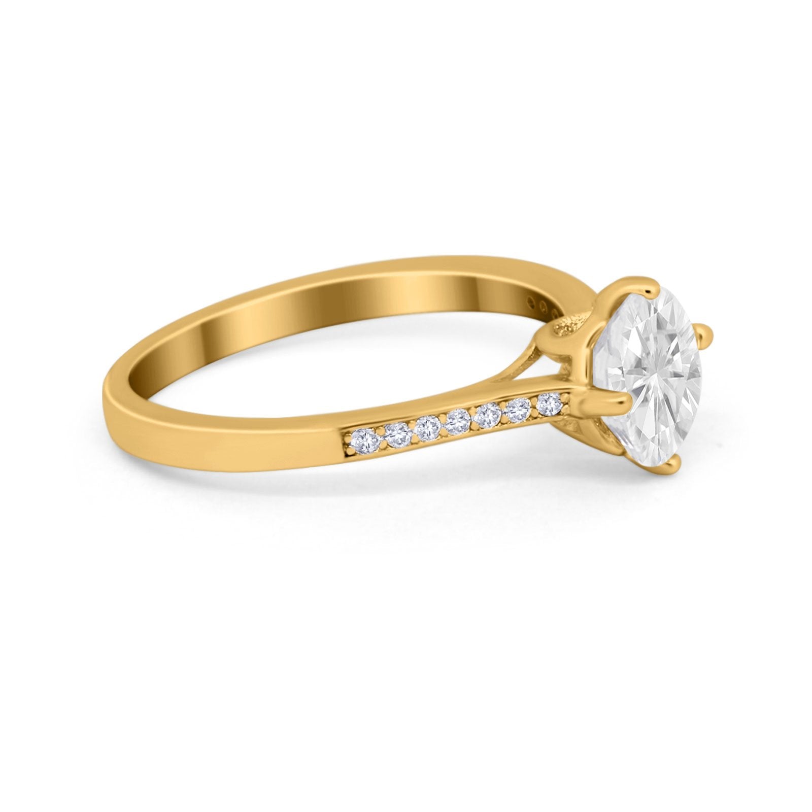 Solitaire Art Deco Wedding Ring Round Simulated Cubic Zirconia 925 Sterling Silver