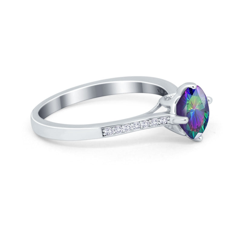 Solitaire Art Deco Wedding Ring Round Simulated Cubic Zirconia 925 Sterling Silver