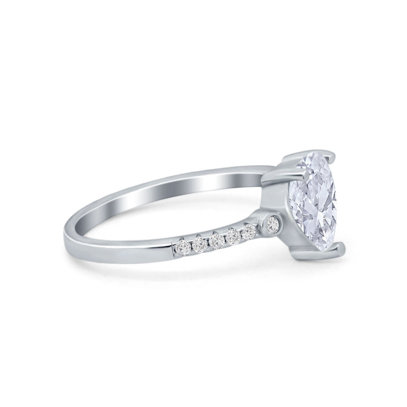 Vintage Style Teardrop Wedding Ring Simulated Cubic Zirconia 925 Sterling Silver