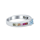 Soliaire Accent Multicolored Simulated Cubic Zirconia Ring 925 Sterling Silver