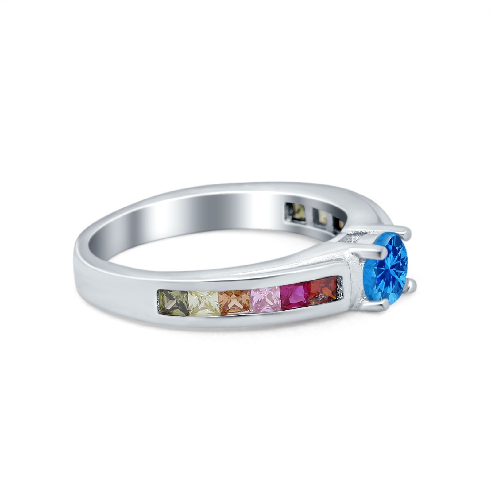 Soliaire Accent Multicolored Simulated Cubic Zirconia Ring 925 Sterling Silver