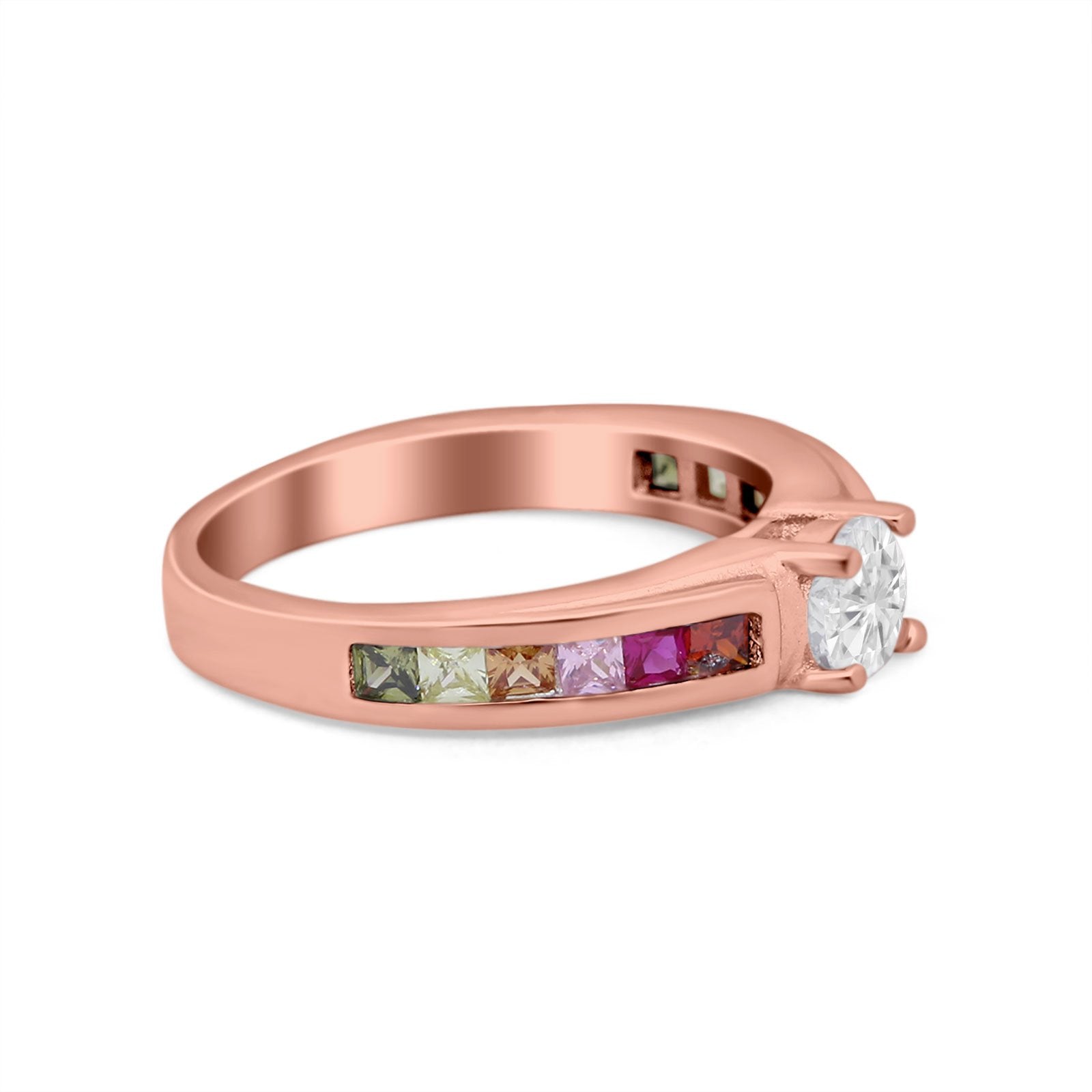 Soliaire Accent Multicolored Simulated Cubic Zirconia Ring 925 Sterling Silver