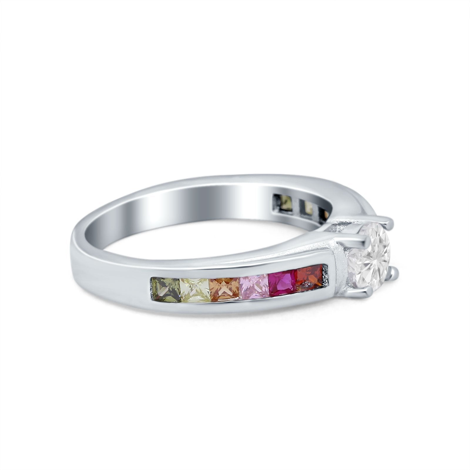 Soliaire Accent Multicolored Simulated Cubic Zirconia Ring 925 Sterling Silver