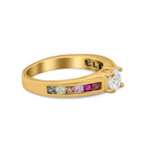 Soliaire Accent Multicolored Simulated Cubic Zirconia Ring 925 Sterling Silver