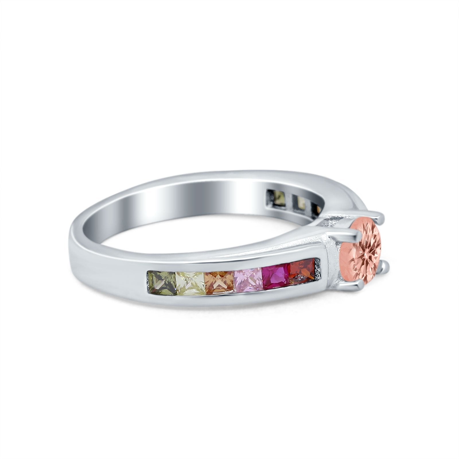 Soliaire Accent Multicolored Simulated Cubic Zirconia Ring 925 Sterling Silver