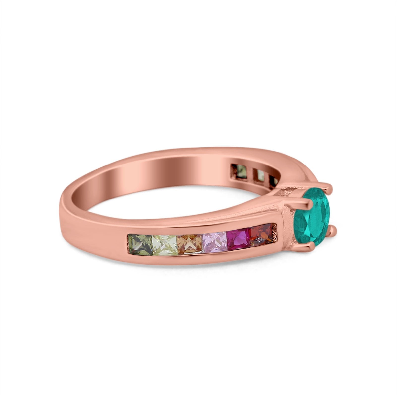 Soliaire Accent Multicolored Simulated Cubic Zirconia Ring 925 Sterling Silver