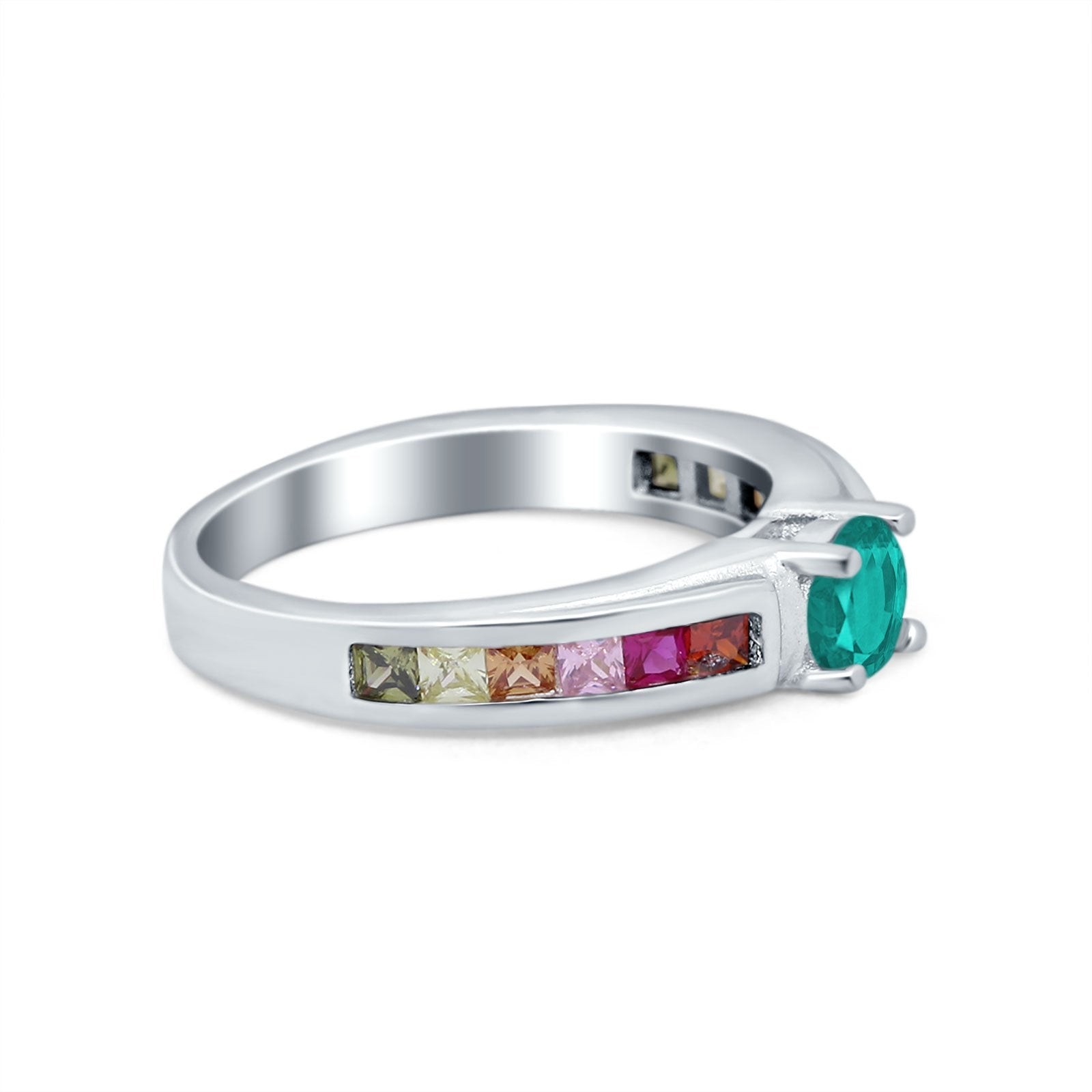 Soliaire Accent Multicolored Simulated Cubic Zirconia Ring 925 Sterling Silver