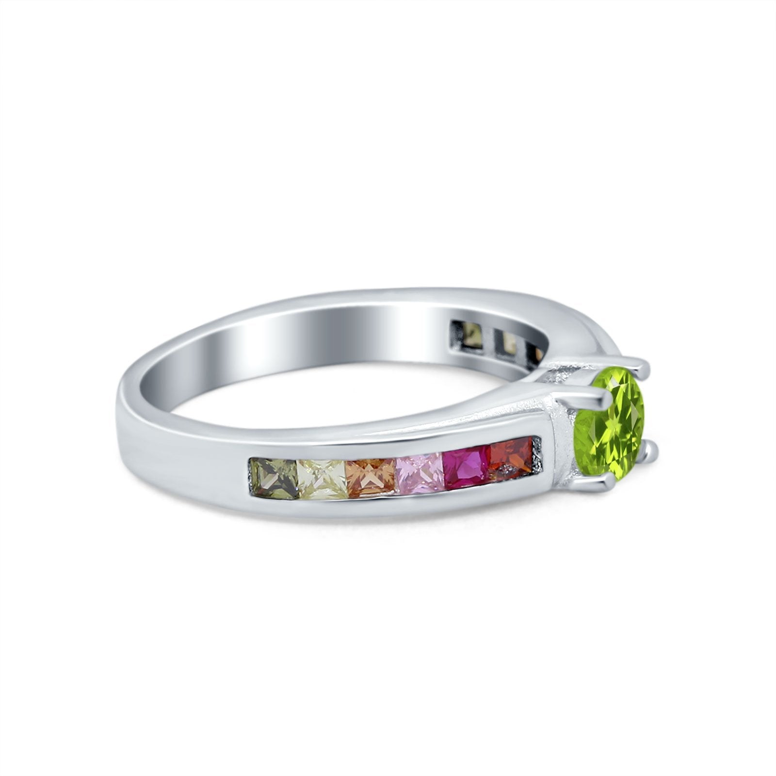 Soliaire Accent Multicolored Simulated Cubic Zirconia Ring 925 Sterling Silver