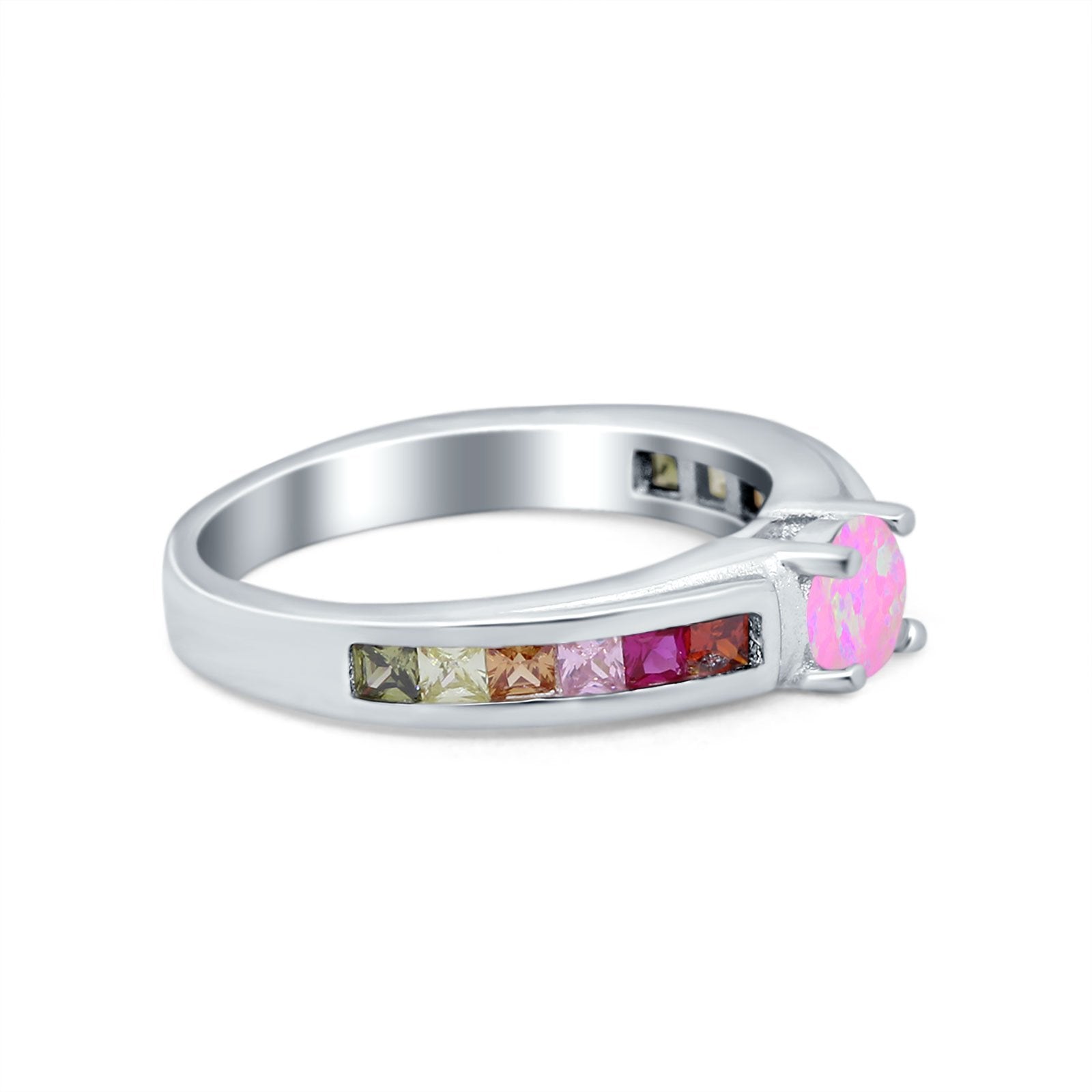 Soliaire Accent Multicolored Simulated Cubic Zirconia Ring 925 Sterling Silver