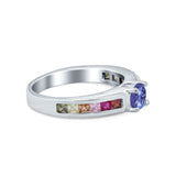 Soliaire Accent Multicolored Simulated Cubic Zirconia Ring 925 Sterling Silver