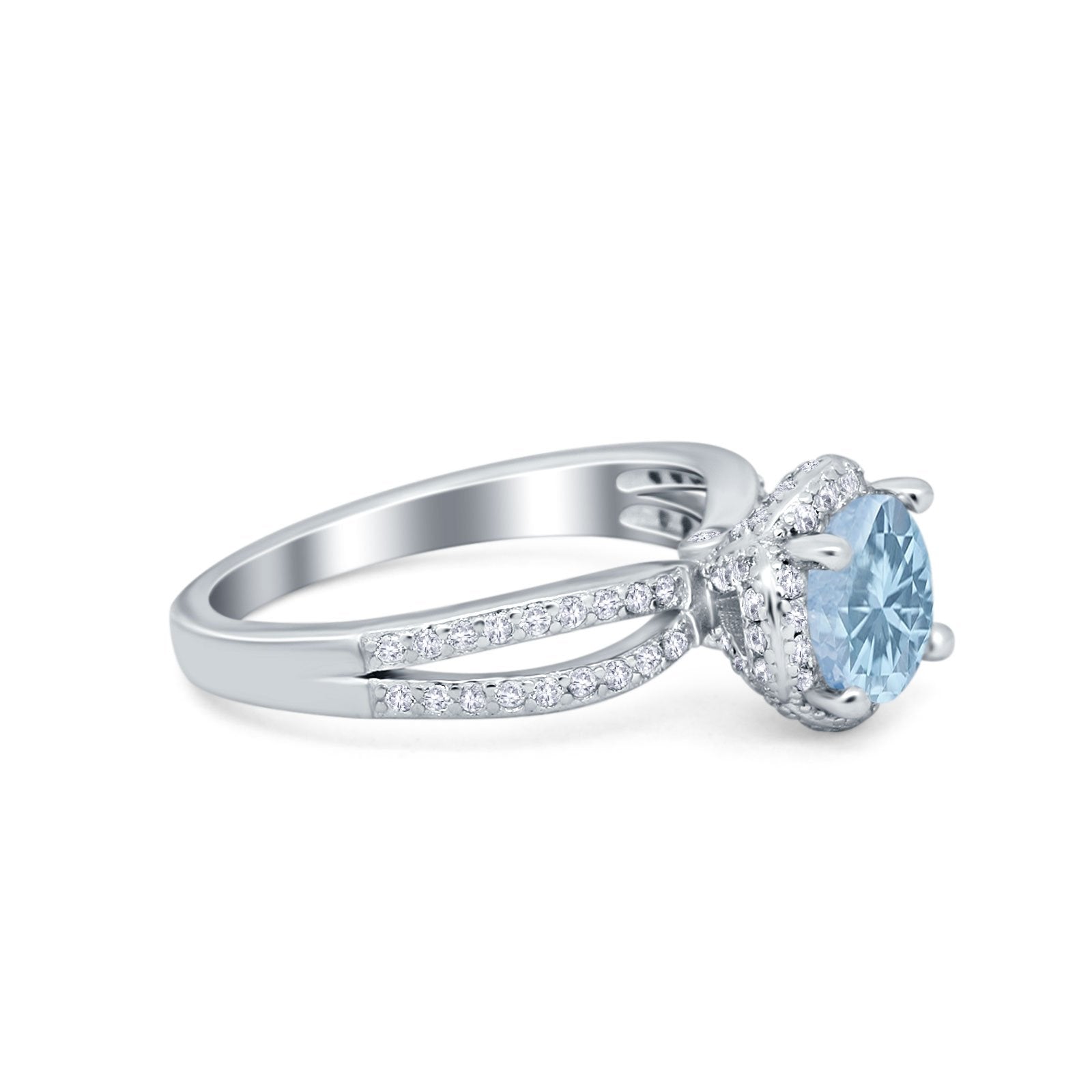 Halo Art Deco Wedding Ring Round Simulated Cubic Zirconia 925 Sterling Silver