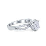 Halo Art Deco Wedding Ring Round Simulated Cubic Zirconia 925 Sterling Silver