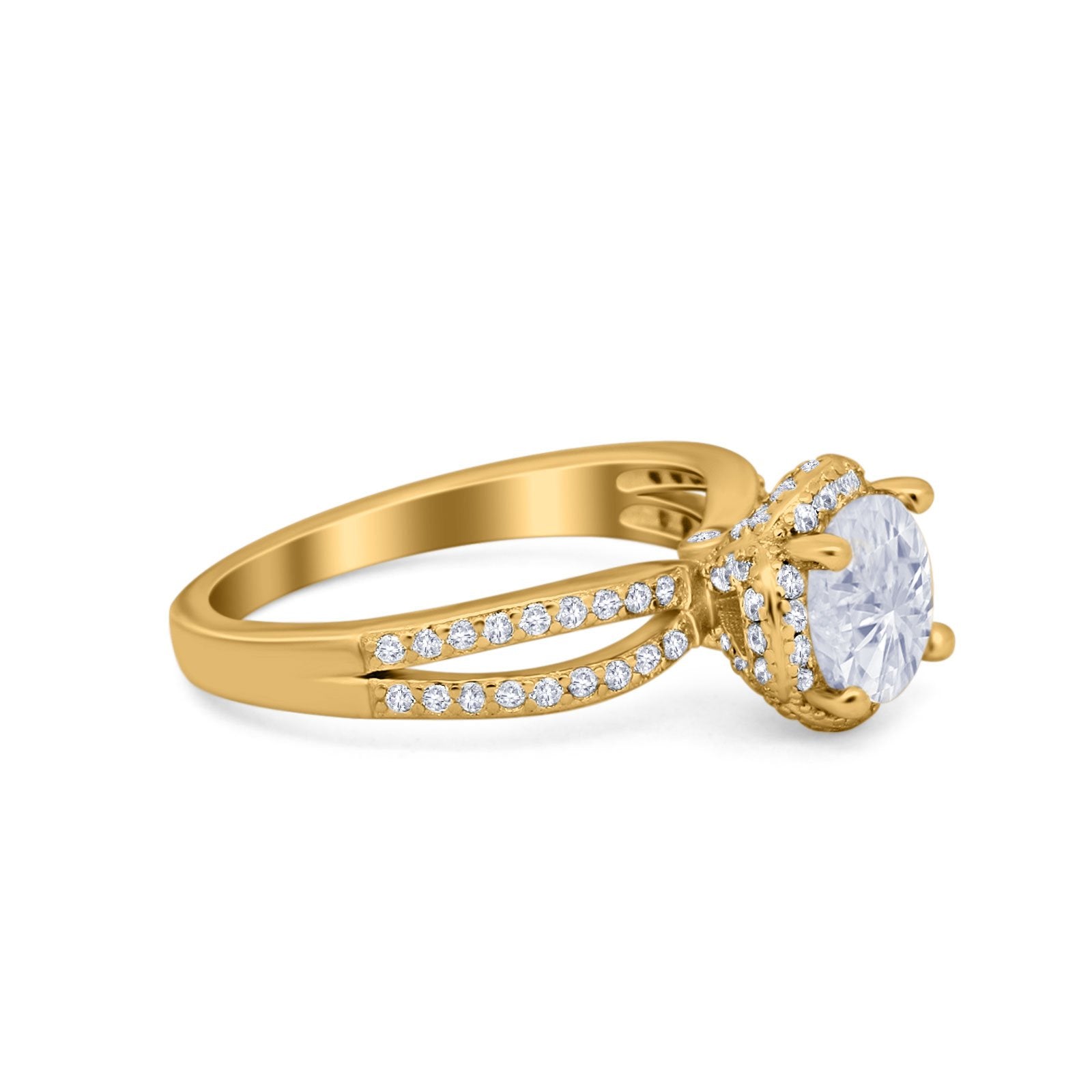 Halo Art Deco Wedding Ring Round Simulated Cubic Zirconia 925 Sterling Silver