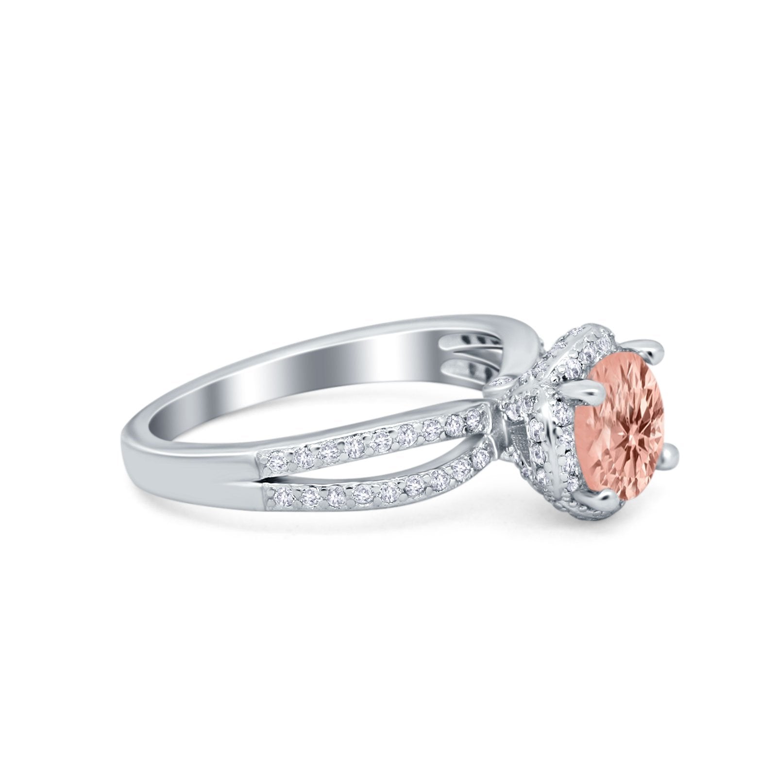 Halo Art Deco Wedding Ring Round Simulated Cubic Zirconia 925 Sterling Silver