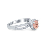 Halo Art Deco Wedding Ring Round Simulated Cubic Zirconia 925 Sterling Silver