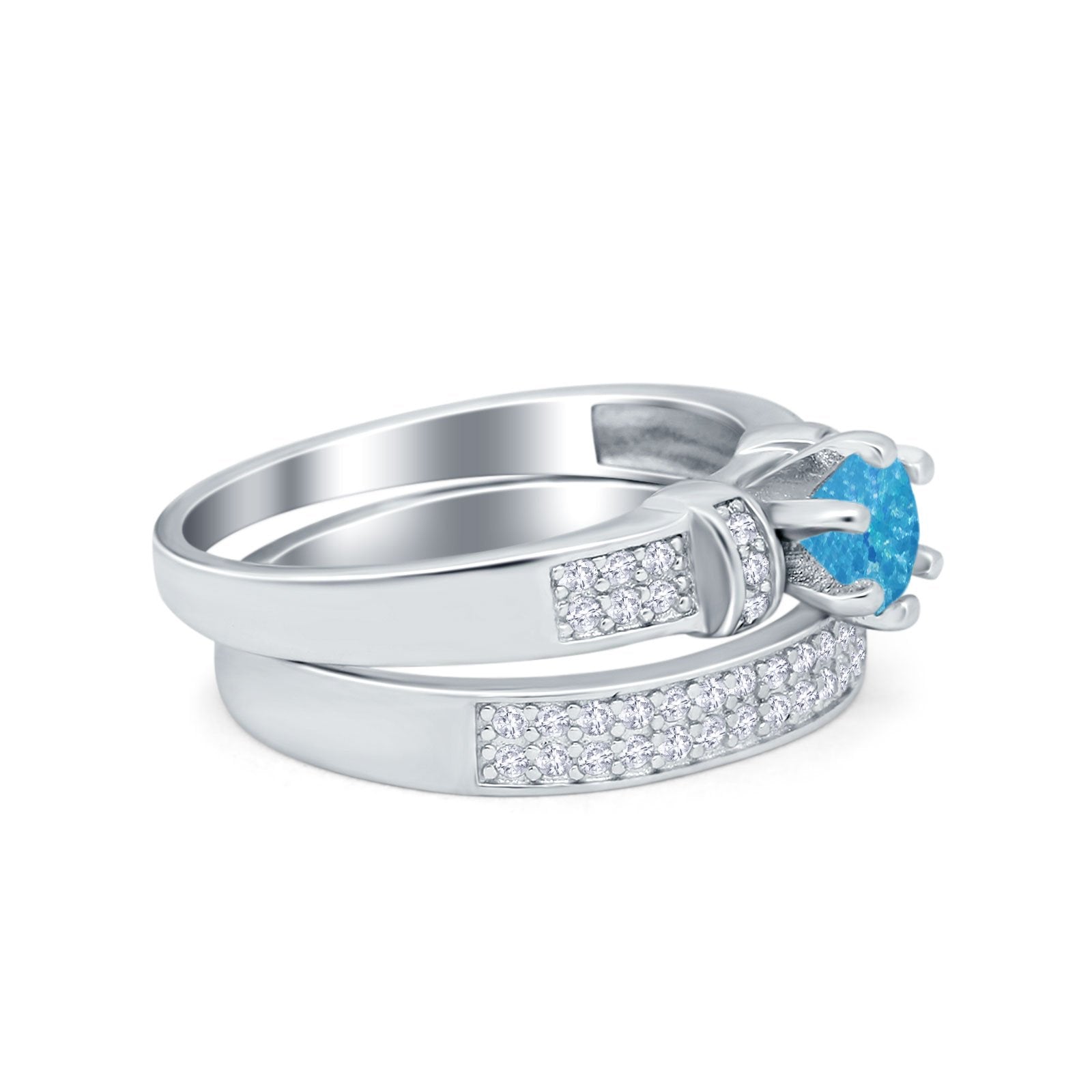 Two Piece Bridal Set Wedding Simulated Cubic Zirconia Ring 925 Sterling Silver