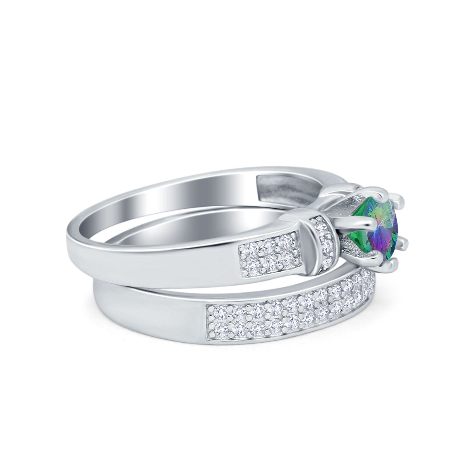 Two Piece Bridal Set Wedding Simulated Cubic Zirconia Ring 925 Sterling Silver