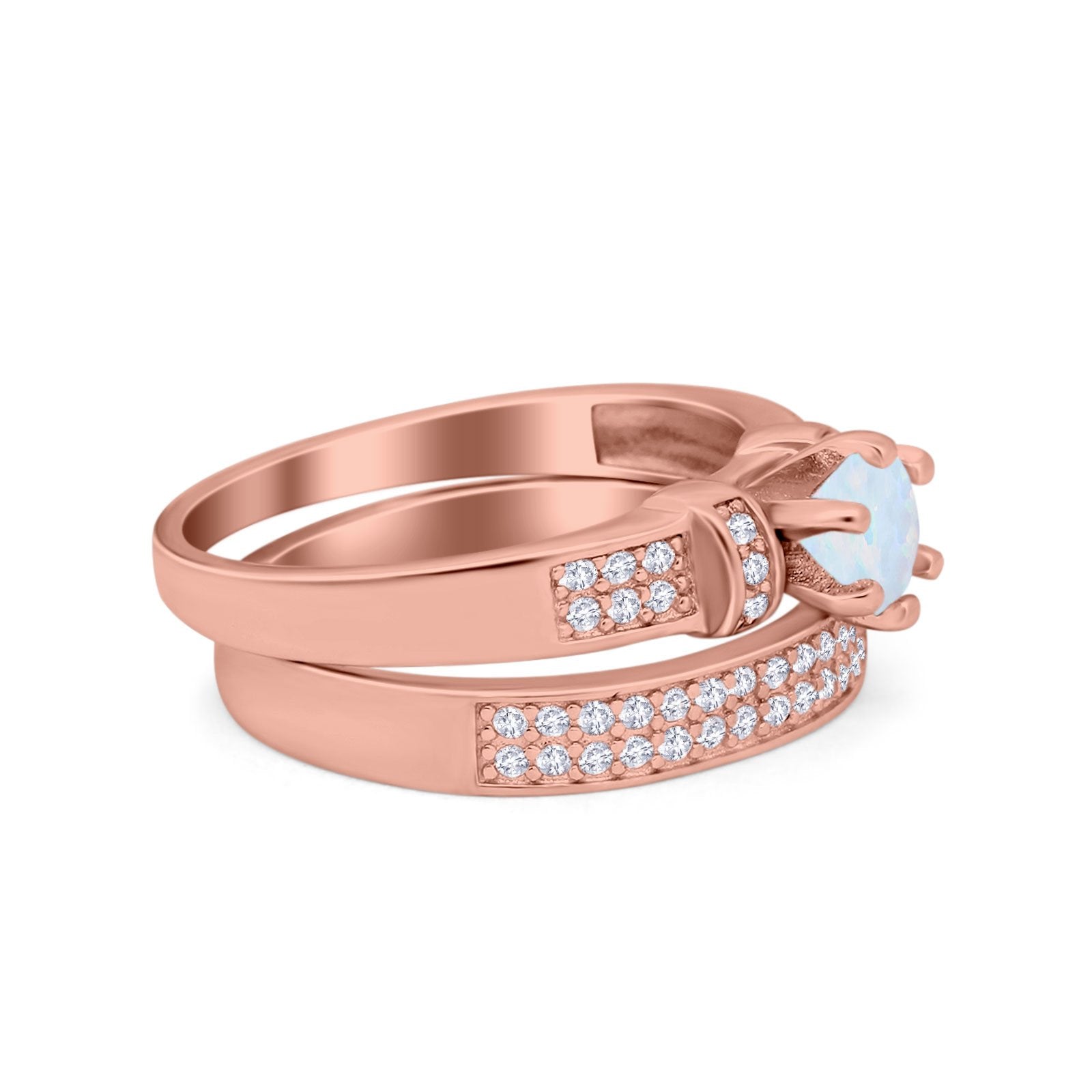 Two Piece Bridal Set Wedding Simulated Cubic Zirconia Ring 925 Sterling Silver