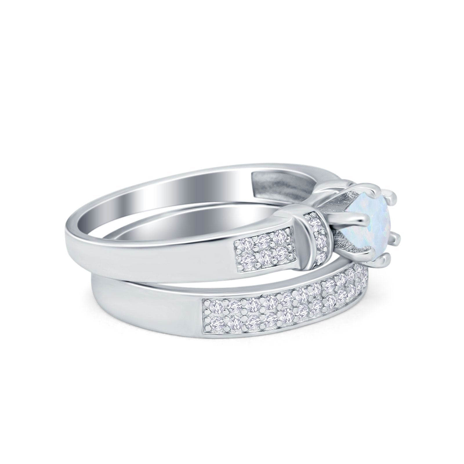 Two Piece Bridal Set Wedding Simulated Cubic Zirconia Ring 925 Sterling Silver