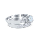 Two Piece Bridal Set Wedding Simulated Cubic Zirconia Ring 925 Sterling Silver