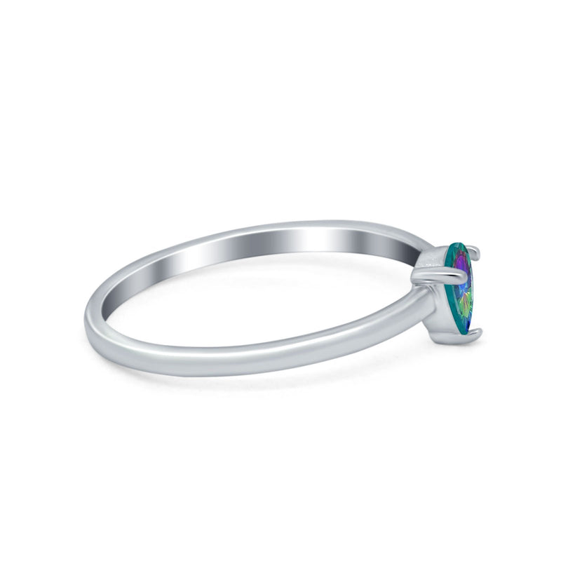 Petite Dainty Teardrop Wedding Ring Simulated Cubic Zirconia 925 Sterling Silver