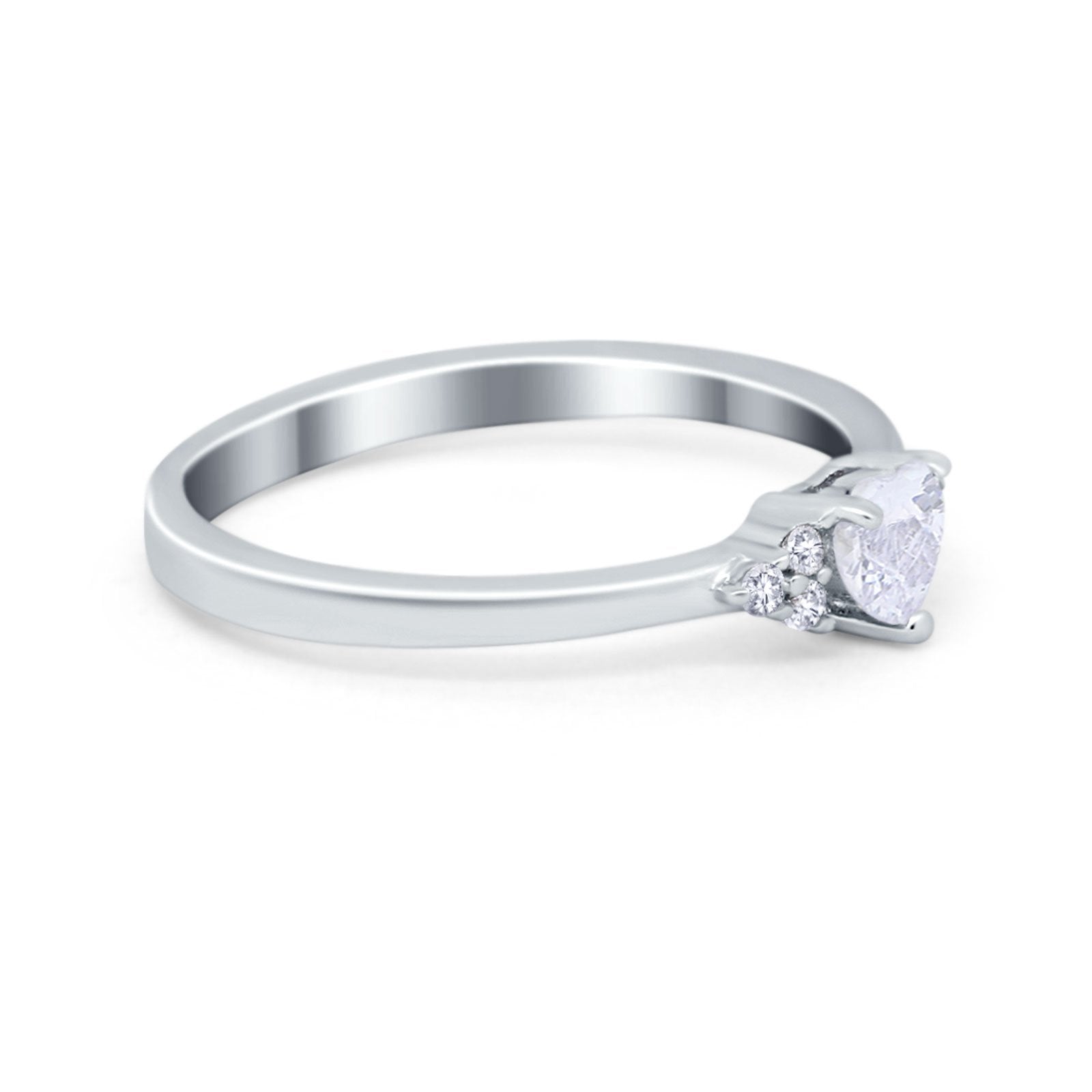 Engagement Heart Promise Ring Round Simulated Cubic Zirconia 925 Sterling Silver
