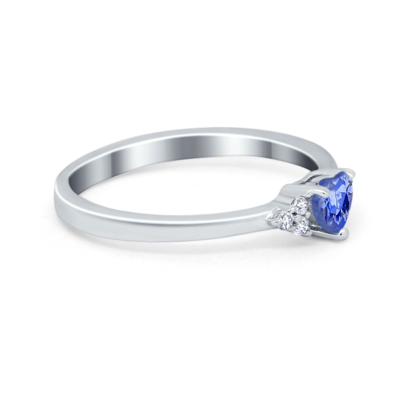 Engagement Heart Promise Ring Round Simulated Cubic Zirconia 925 Sterling Silver