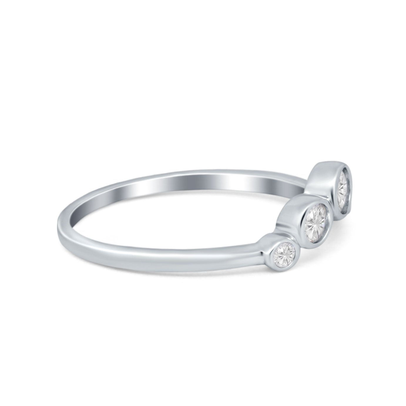 Curved Thumb Ring Wedding Round Bezel Eternity Simulated CZ 925 Sterling Silver