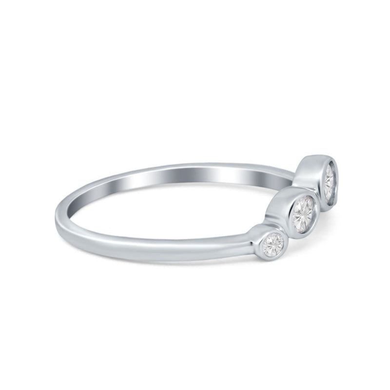 Curved Thumb Ring Wedding Round Bezel Eternity Simulated CZ 925 Sterling Silver