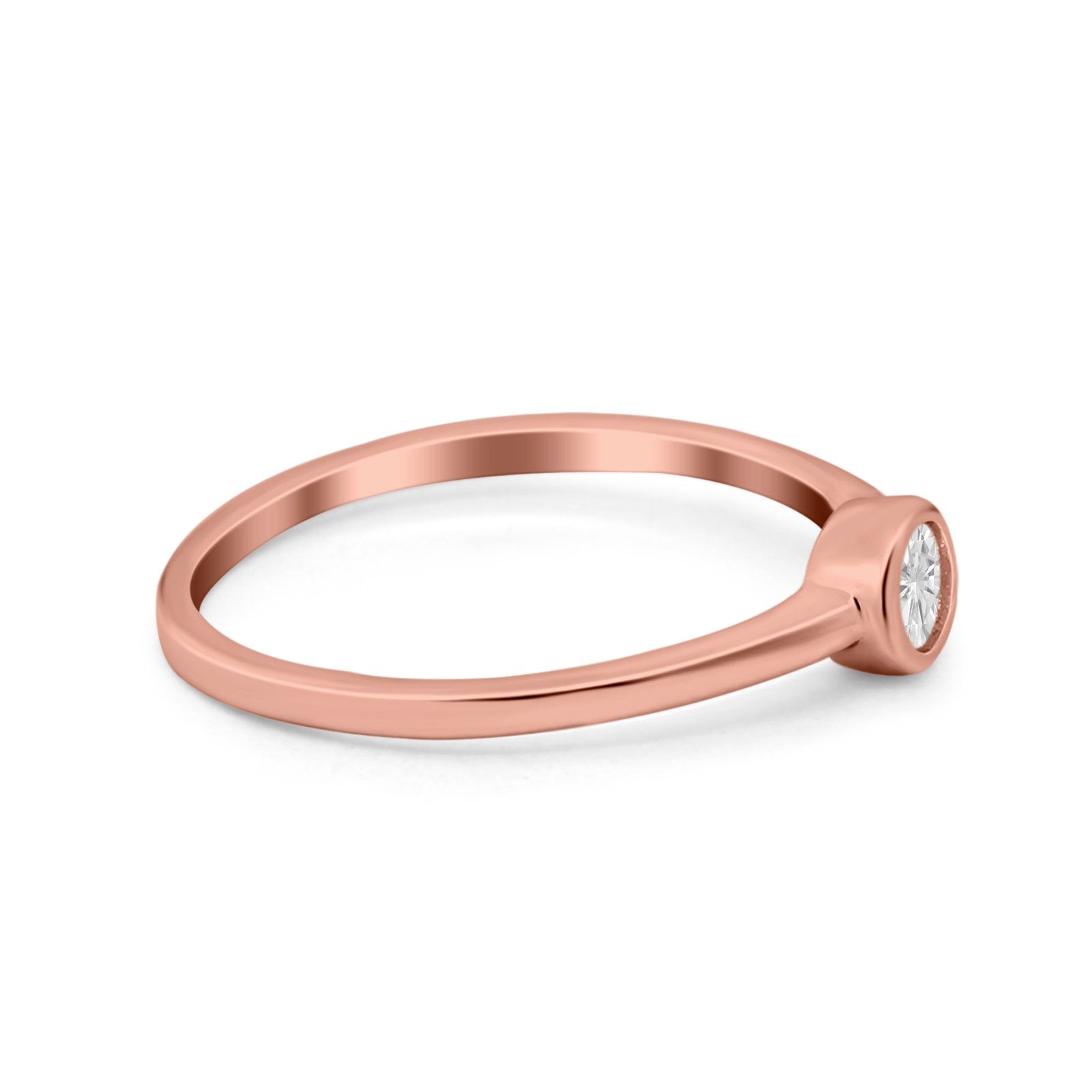 Petite Dainty Wedding Ring Bezel Simulated Cubic Zirconia 925 Sterling Silver