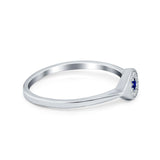 Evil Eye Ring Round Simulated Blue Sapphire Cubic Zirconia 925 Sterling Silver