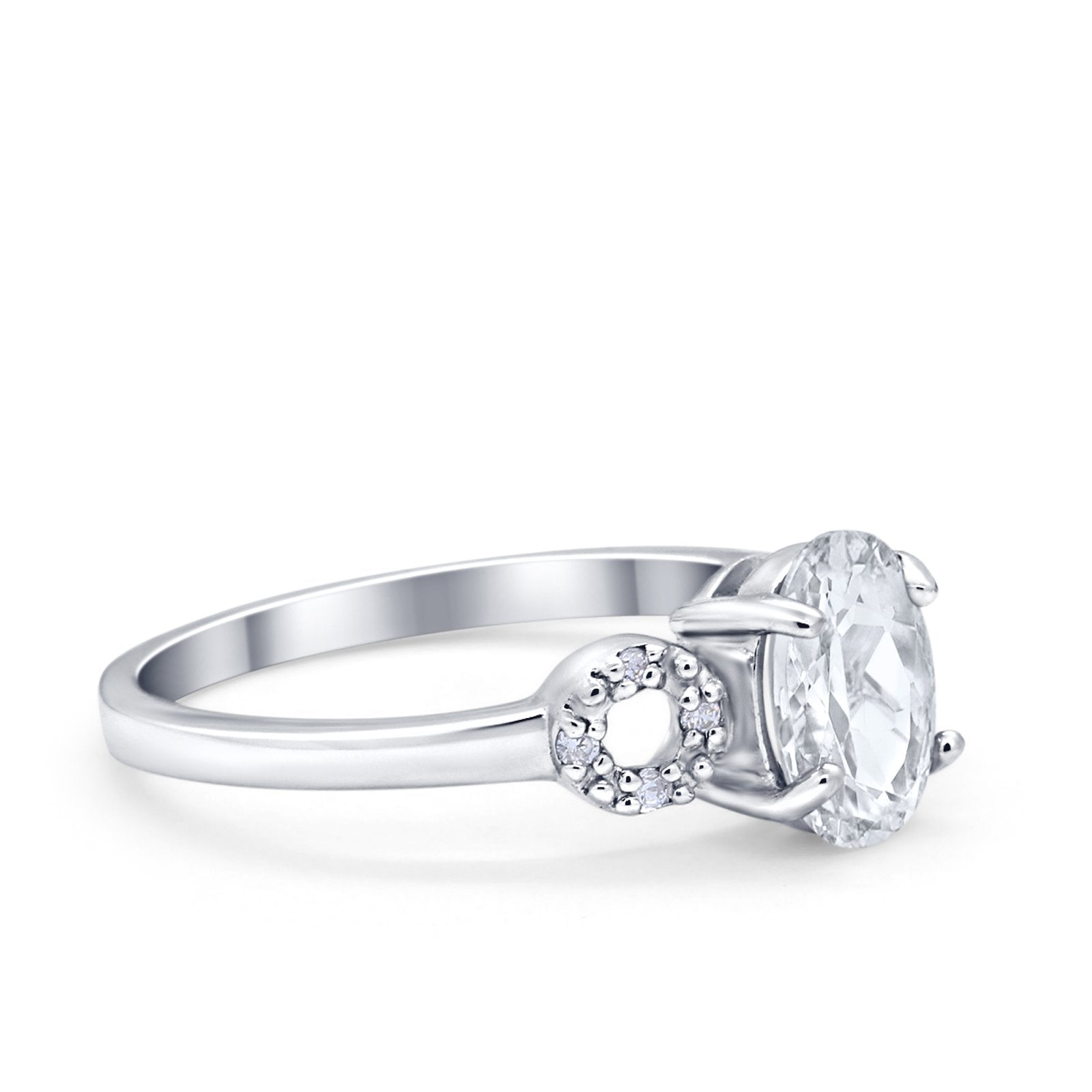 Art Deco Oval Solitaire Wedding Ring Simulated Cubic Zirconia 925 Sterling Silver