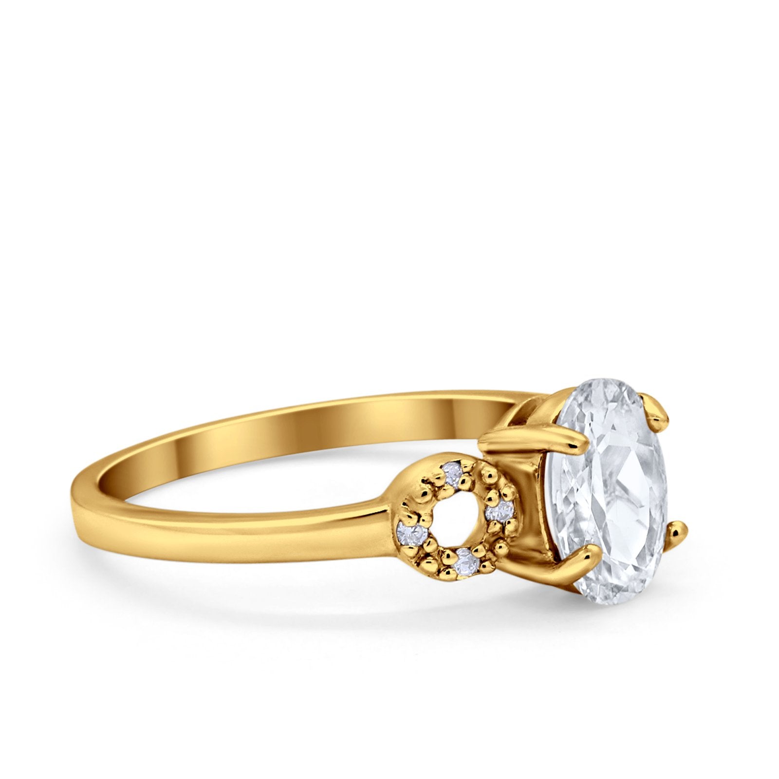 Art Deco Oval Solitaire Wedding Ring Simulated Cubic Zirconia 925 Sterling Silver